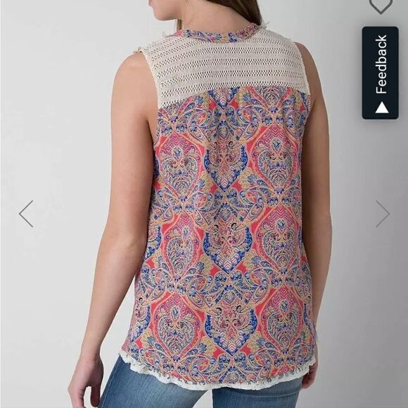 miss Me Paisley Layered Tank Top W/ Lace medium - Picture 2 of 9